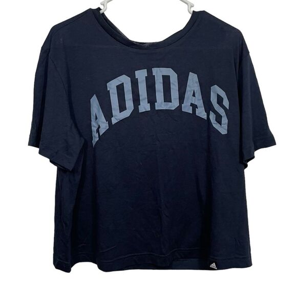 NWT Adidas Blue Cropped Short Sleeve Graphic T-Shirt - Picture 1 of 4